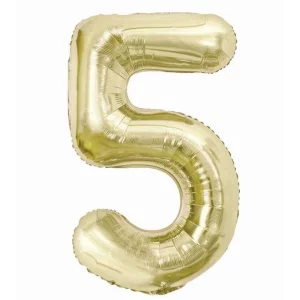 Folijas balons 85cm XL - cipars 5, zelta, gaiša/šampanieša Folijas balons 85cm XL - cipars 5, zelta, gaiša/šampanieša