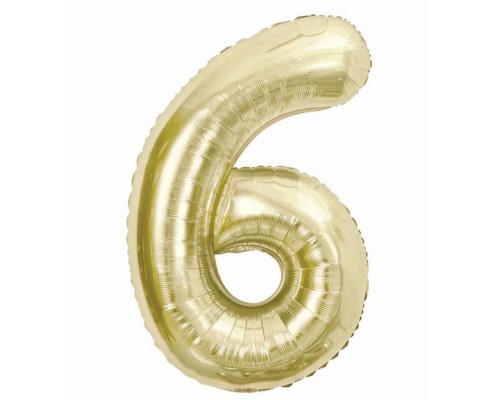Folijas balons 85cm XL - cipars 6, zelta, gaiša/šampanieša