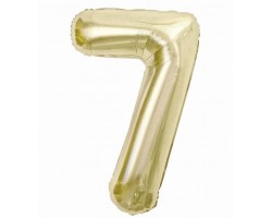 Folijas balons 85cm XL - cipars 7, zelta, gaiša/šampanieša