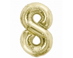 Folijas balons 85cm XL - cipars 8, zelta, gaiša/šampanieša
