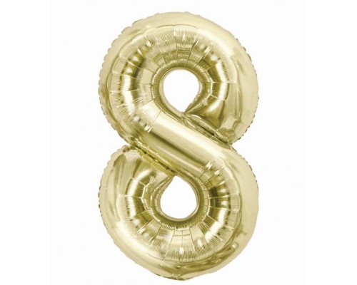 Folijas balons 85cm XL - cipars 8, zelta, gaiša/šampanieša