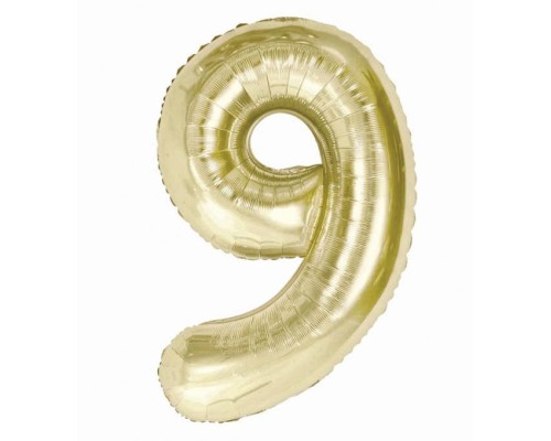 Folijas balons 85cm XL - cipars 9, zelta, gaiša/šampanieša