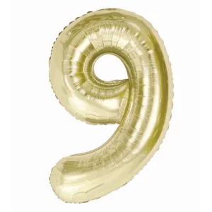 Folijas balons 85cm XL - cipars 9, zelta, gaiša/šampanieša Folijas balons 85cm XL - cipars 9, zelta, gaiša/šampanieša