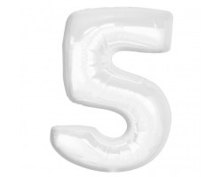 Folijas balons 92cm XXL - cipars 5, balts