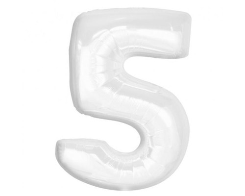 Folijas balons 92cm XXL - cipars 5, balts