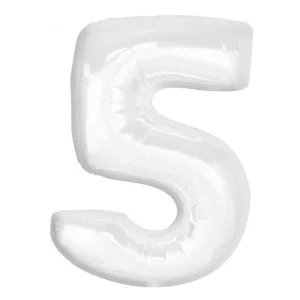 Folijas balons 92cm XXL - cipars 5, balts Folijas balons 92cm XXL - cipars 5, balts