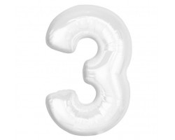 Folijas balons 92cm XXL - cipars 3, balts