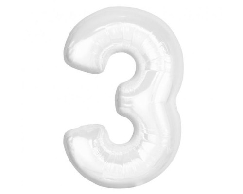 Folijas balons 92cm XXL - cipars 3, balts