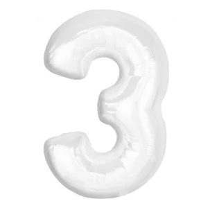 Folijas balons 92cm XXL - cipars 3, balts Folijas balons 92cm XXL - cipars 3, balts