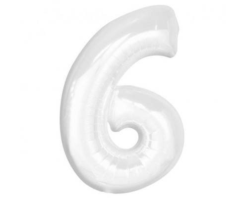 Folijas balons 92cm XXL - cipars 6, balts