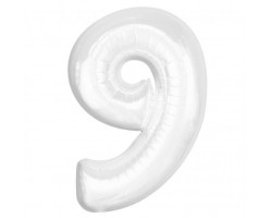 Folijas balons 92cm XXL - cipars 9, balts Folijas balons 92cm XXL - cipars 9, balts