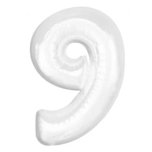 Folijas balons 92cm XXL - cipars 9, balts Folijas balons 92cm XXL - cipars 9, balts