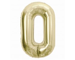 Folijas balons 85cm XL - cipars 0, zelta, gaiša/šampanieša