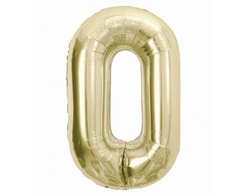 Folijas balons 85cm XL - cipars 0, zelta, gaiša/šampanieša