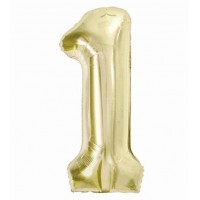 Folijas balons 85cm XL - cipars 1, zelta, gaiša/šampanieša