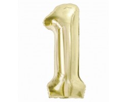 Folijas balons 85cm XL - cipars 1, zelta, gaiša/šampanieša