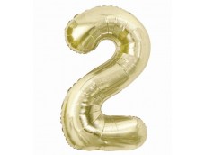 Folijas balons 85cm XL - cipars 2, zelta, gaiša/šampanieša