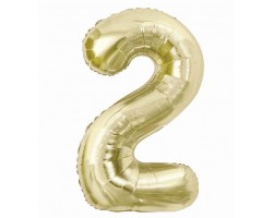 Folijas balons 85cm XL - cipars 2, zelta, gaiša/šampanieša