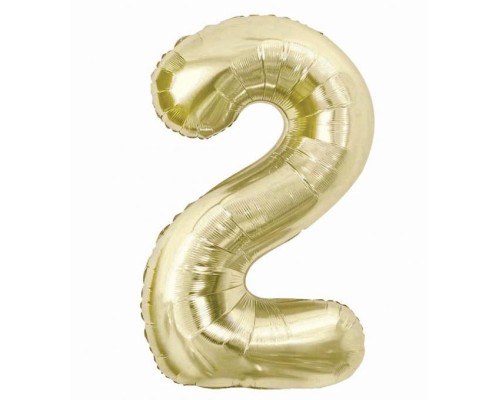 Folijas balons 85cm XL - cipars 2, zelta, gaiša/šampanieša