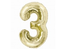 Folijas balons 85cm XL - cipars 3, zelta, gaiša/šampanieša