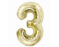 Folijas balons 85cm XL - cipars 3, zelta, gaiša/šampanieša Folijas balons 85cm XL - cipars 3, zelta, gaiša/šampanieša