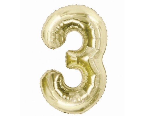 Folijas balons 85cm XL - cipars 3, zelta, gaiša/šampanieša