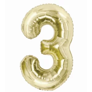 Folijas balons 85cm XL - cipars 3, zelta, gaiša/šampanieša Folijas balons 85cm XL - cipars 3, zelta, gaiša/šampanieša