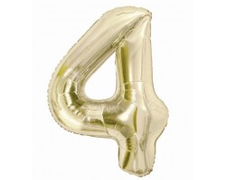 Folijas balons 85cm XL - cipars 4, zelta, gaiša/šampanieša