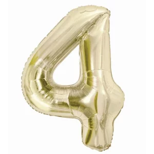 Folijas balons 85cm XL - cipars 4, zelta, gaiša/šampanieša Folijas balons 85cm XL - cipars 4, zelta, gaiša/šampanieša
