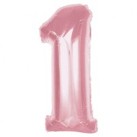 Folijas balons 92cm XXL - cipars 1, rozā, gaiši, maigi