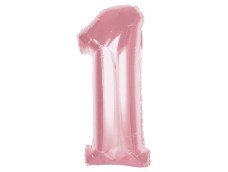 Folijas balons 92cm XXL - cipars 1, rozā, gaiši, maigi