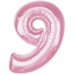 Folijas balons 92cm XXL - cipars 9, rozā, gaiši, maigi Folijas balons 92cm XXL - cipars 9, rozā, gaiši, maigi