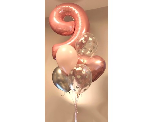 Cipars XXL piecu balonu pušķī ar folijas sirdi