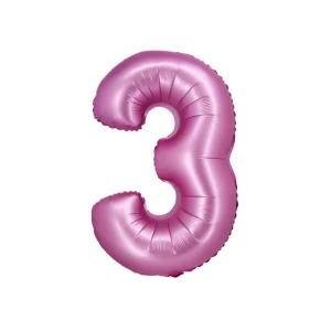 Folijas balons 76cm L - cipars 3, rozā, satīna Folijas balons 76cm L - cipars 3, rozā, satīna