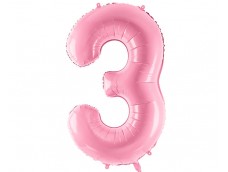 Folijas balons 86cm XL - cipars 3, rozā, gaiši