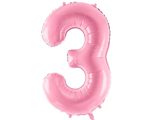 Folijas balons 86cm XL - cipars 3, rozā, gaiši