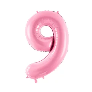 Folijas balons 86cm XL - cipars 9, rozā, gaiši Folijas balons 86cm XL - cipars 9, rozā, gaiši