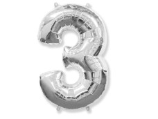 Folijas balons 92cm XXL - cipars 3, sudraba