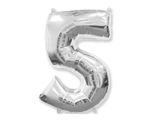 Folijas balons 92cm XXL - cipars 5, sudraba