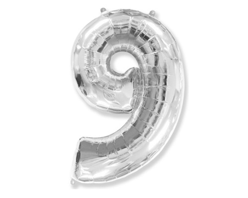 Folijas balons 92cm XXL - cipars 9, sudraba