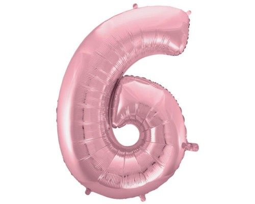 Folijas balons 92cm XXL - cipars 6, rozā, gaiši Folijas balons 92cm XXL - cipars 6, rozā, gaiši