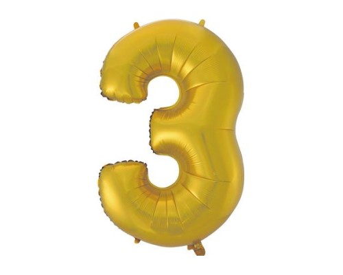 Folijas balons 92cm XXL - cipars 3, zelta, matēts