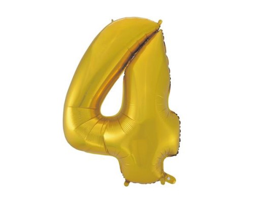 Folijas balons 92cm XXL - cipars 4, zelta, matēts Folijas balons 92cm XXL - cipars 4, zelta, matēts