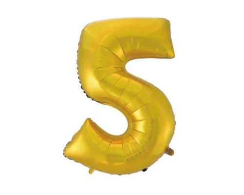 Folijas balons 92cm XXL - cipars 5, zelta, matēts Folijas balons 92cm XXL - cipars 5, zelta, matēts