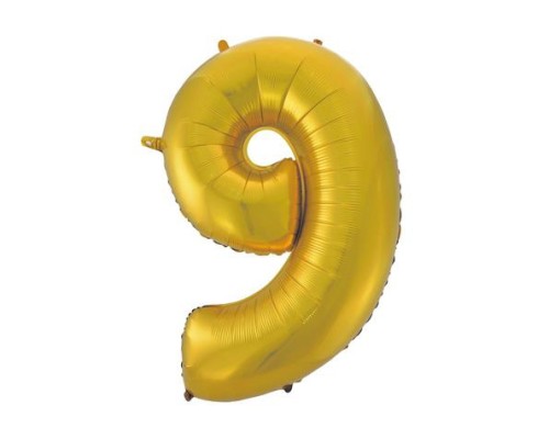 Folijas balons 92cm XXL - cipars 9, zelta, matēts Folijas balons 92cm XXL - cipars 9, zelta, matēts