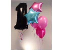 Cipars XXL  un piecu balonu pušķis ar folijas zvaigznēm