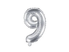 Folijas balons 35cm - cipars 9, sudraba, tikai gaisam