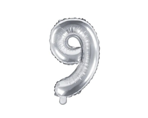 Folijas balons 35cm - cipars 9, sudraba, tikai gaisam
