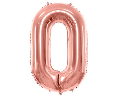 Folijas balons 86cm XL - cipars 0, rozā zelts
