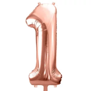 Folijas balons 86cm XL - cipars 1, rozā zelts